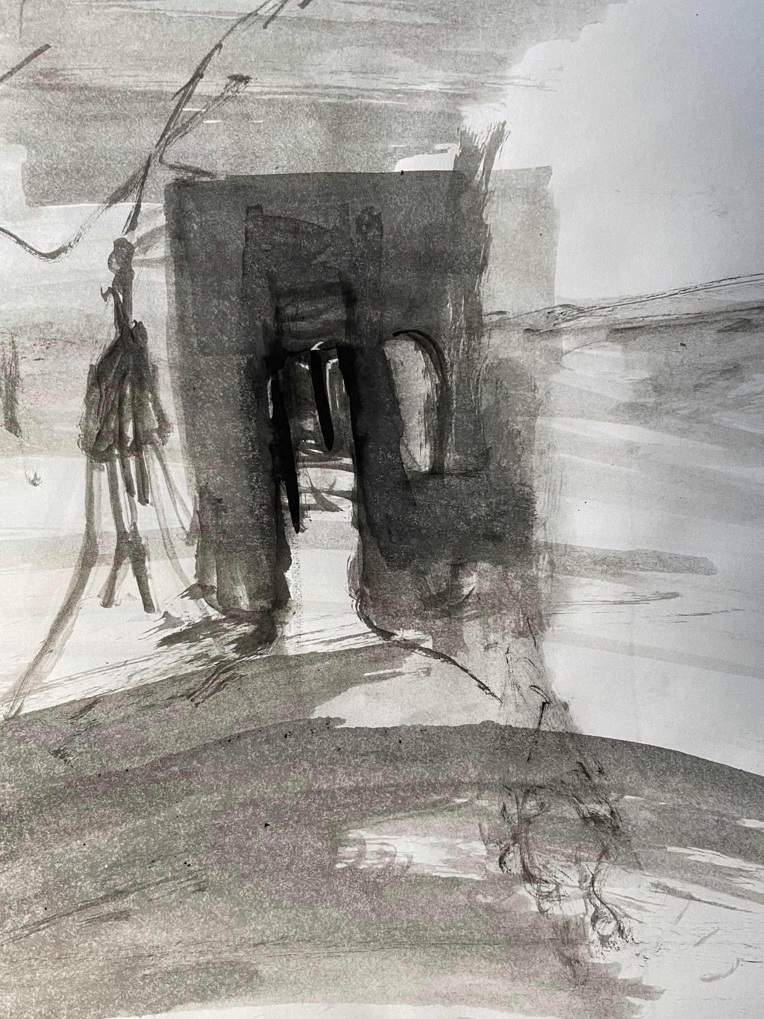 Peinture, encre de chine, l'alhambra